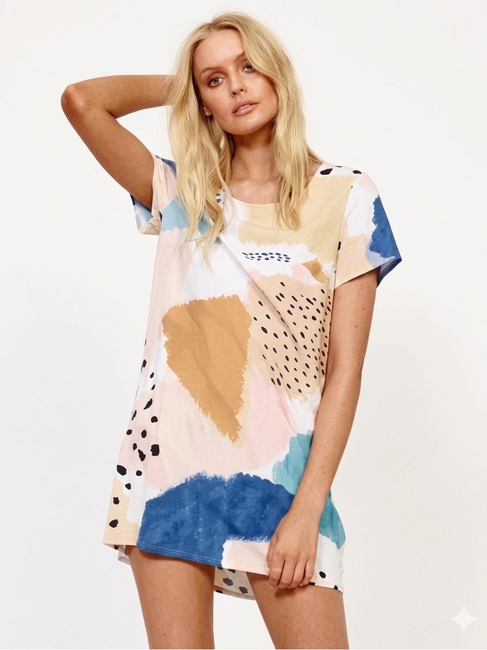 Minkpink Women Abstract Paint Brushstroke Shift Mini Dress Size S Artsy Colorful
